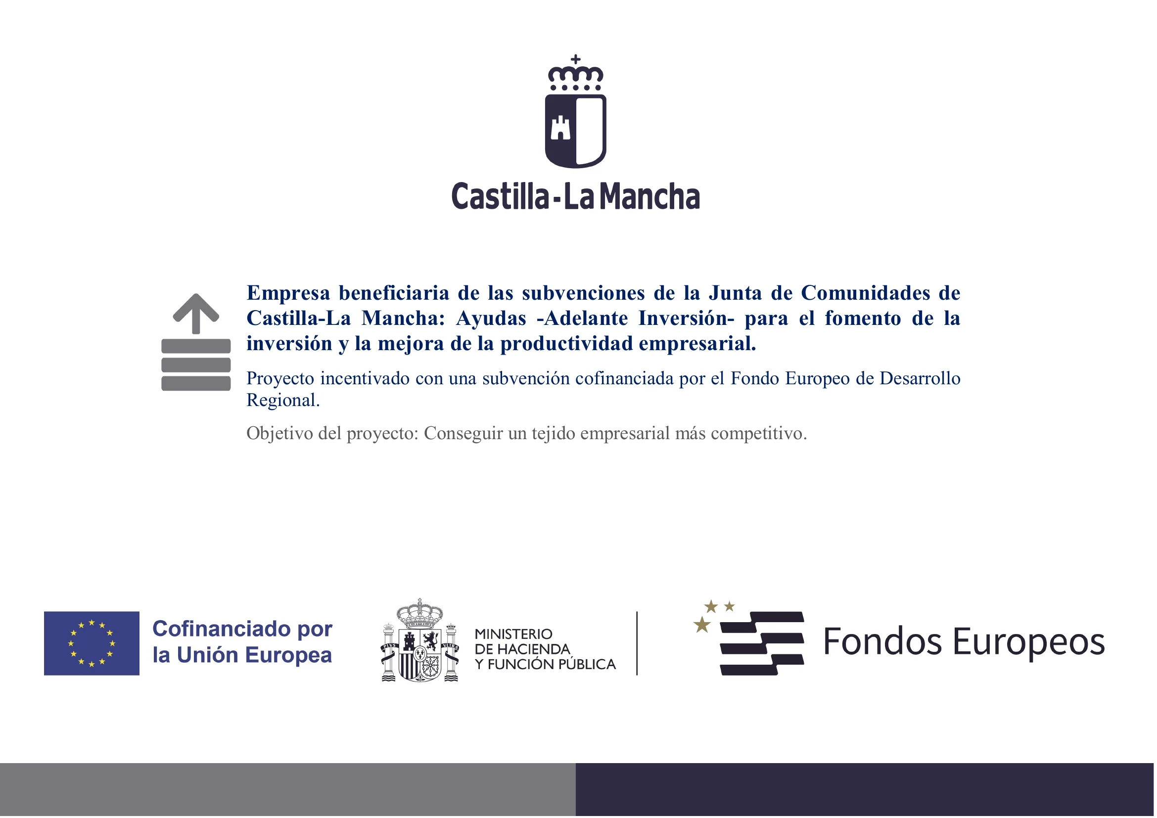 Cartel oficial del proyecto financiado por el Fondo Europeo de Desarrollo Regional y la Junta de Comunidades de Castilla-La Mancha